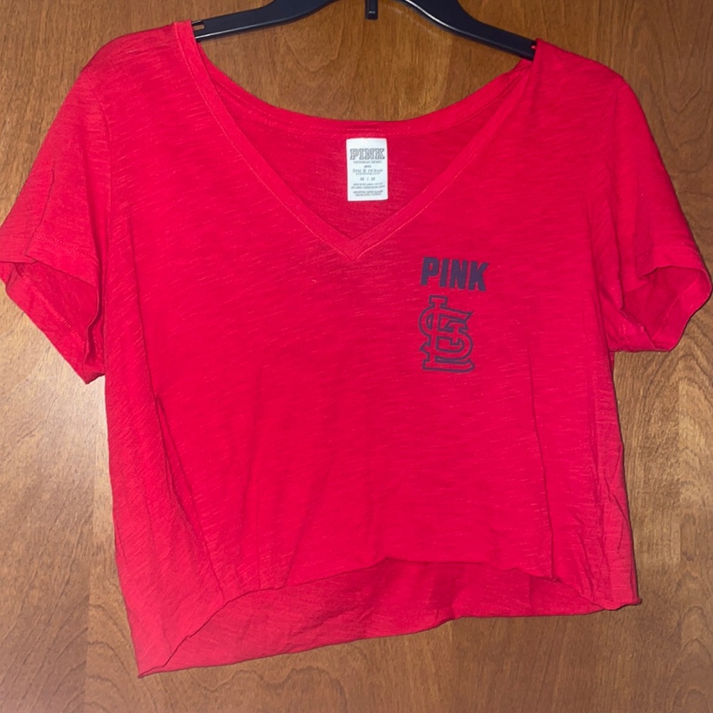 Official MLB Cardinals V Neck Cropped T-Shirt